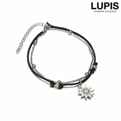 アンクレット レディース 太陽 ソレイユ ロープ コード 紐 シルバー チェーン 2連 レイヤード ルピス v0631