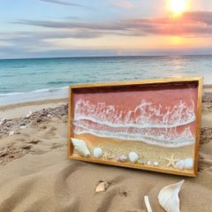 サーフボードパネル ウォルナット No.140  オーシャンパネル　レジンアート Leaf Edgez Ocean Resin art（オーシャンレジンアート