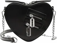 ZAZALAND 母の日 ショルダー バッグ レディース 斜めがけ 小さめ ゴスロリ パンク ロック ハート型( ブラック,  S)