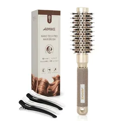 AIMIKE スモール ロールブラシ ブロー時間短縮 カールブラシ ストレート&カール用 ヘアブラシ ナノセラミックイオン技術 ラウンドブラシ 前髪用 ボブヘア ロールカールブラシ 豚毛＋ナイロン ラウンドヘアブラシ 耐熱 縮れを減らす サラツヤ(バレル直 1
