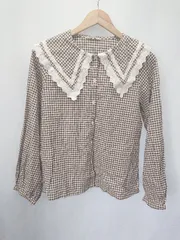 ◇ Θ ehka sopo エヘカ ソポ ギンガムチェック柄 長袖 シャツ サイズF ブラウン レディース E  【1503040005602】