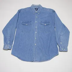 90s OLD GAP デニムシャツ 100%コットン 90年代 オールドギャップ 紺タグ フラップポケット ボックスシルエット オーバーサイズ ゆったり 青 古着  vintage 【L】