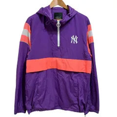 美品 MLB エムエルビー NEW YORK YANKEES ニューヨークヤンキース プラケット アノラックパーカー 50C パープル メンズ 古着 中古 USED