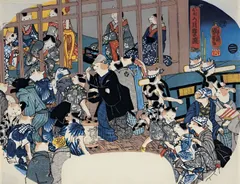 歌川国芳　おぼろ月猫の盛　小サイズ　印刷　複製　ポスター　浮世絵　団扇絵　日本画　猫