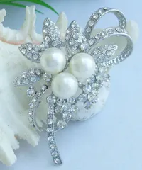 パール CZダイヤ フラワー ブローチ シルバー 真珠 ホワイト 花 訳あり