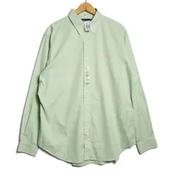 デッドストック 90's 00's ポロラルフローレン かすり地 コットン ボタンダウン シャツ 長袖 (L) 緑系 90年代 旧タグ オールド　アメリカ古着 USED  ビンテージ ヴィンテージ