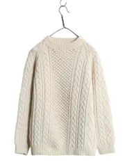 【お得なクーポン配布中!】 60s 手編み カナダ製 フィッシャーマン ウール ハンド ニット セーター メンズ S レディース M / ヴィンテージ アラン ケーブル ナチュラル