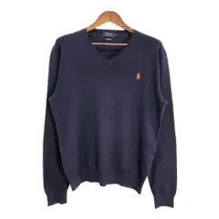 Polo by Ralph Lauren ポロ ラルフローレン Vネック コットン ニット セーター ネイビー (メンズ L) 中古 古着 T2115