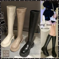 ロングブーツ レディース 厚底ブーツ韓国ストレッチブーツ 膝下 ジョッキーブーツ バックジップ ギザギザ厚底 PUブーツ 太ヒール おでこ靴 履きやすい 秋冬美脚ロングブーツ黒 疲れないシューズ コンヒール ブーツ