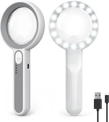 【在庫処分】MoKo ルーペ 手持ちルーペ LED付き USB充電式 虫眼鏡 拡大鏡 6+12倍高倍率 2in1 デュアルレンズ 読書用拡大鏡 ハンドヘルド 60mm内径 光学ガラスレンズ 耐衝撃 新聞 コンパクト 携帯便利 細かい作業 昆虫/植物観察
