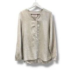 BAGUTTA バグッタ リネンシャツ Ｖネック トップス ハーフボタン ボタンシャツ カジュアル 麻 無地 リネン100% ベージュ Sサイズ レディース 春 ゴーゴー古着久喜倉庫店 草1375