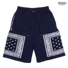 LOWLOW STREETWEAR BANDANA SWEAT SHORTS【NAVY】 (M・L・XL)(大きいサイズ スウェットショーツ ハーフパンツ ショートパンツ バンダナ ペイズリー PAISLEY LOWRIDER ローライダー ロサンゼルス)