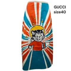 ● ◇ GUCCI グッチ ロングスカート 猫柄 キャット シルク100％ ホワイト 白 サイズ40、L レディース S5T135のサムネイル