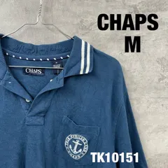 CHAPS チャップス ネイビー ポロシャツ 半袖 メンズ M 夏服 ボタン 胸ポケット 刺繍デザイン 襟ライン USA 海外輸入 古着 TK10151
