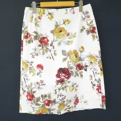#a ローラアシュレイ LAURAASHLEY スカート タイト 13 オフホワイト系 マルチ 花柄 バラ柄 大きいサイズ レディース [962978] k01