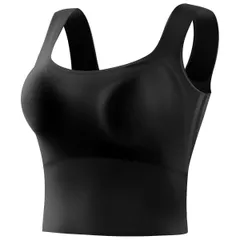 カップ付きシームレスタンクトップ レディース インナー ブラトップ ノンワイヤー パッド取り外し可 美胸 フィット ストレッチ スタイルアップ黒 白 緑 b21003