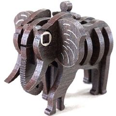 パズル造形　ミニチュア動物「ゾウ」　シート貼りＭＤＦウォルナット（濃茶）