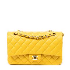 CHANEL シャネルマトラッセ Wフラップ黄色キルティングソフトキャビアAA