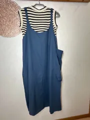 【 あなただけのコーデ 】 ジャンパースカート 夏 スカート ゆったり 青 フレアー 綿100％ フリーサイズ