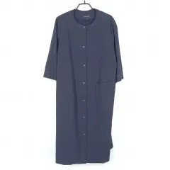 MC レディース ウエスト紐 麻混 リネンブレンド ワンピース ミディ丈 ネイビー 91 ( HU37355 )