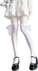 【数量限定】着圧 オーバーニーソックス cosplayや制服用 レース レディーズ 黒いロングソックス ニーハイソックス 長さ60cm丈 SHUCLASS House] ホワイト [Lolita