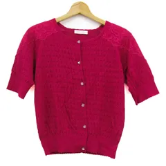 フェルゥ カーディガン トップス 半袖 透かし編みニット レディース 2サイズ 濃いピンク Feroux 【中古】