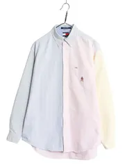 【お得なクーポン配布中!】 90s トミーヒルフィガー クレイジー パターン オックスフォード 長袖 ボタンダウン シャツ メンズ M / オールド TOMMY HILFIGER ストライプ