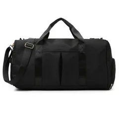ブラック_49*24*25 スポーツバッグ 修学 旅行カバン 大容量 ボストンバッグ ジム ヨガ 出張 duffel bag 35L シューズ収納付き 一泊二日 乾湿分離 斜めがけ 手提げ 肩掛けバック (ブラック)