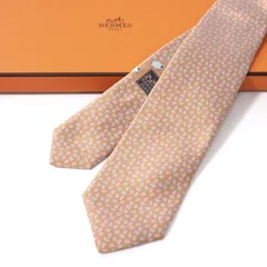 極美品 エルメス HERMES シルク シェーヌダンクル柄 ネクタイ オレンジ メンズ 正規品 5-OG031
