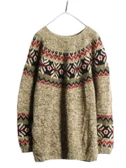 【お得なクーポン配布中!】 90s エディバウアー ノルディック ニット セーター メンズ レディース XL / オールド Eddie Bauer ウール ボートネック 大きいサイズ 総柄