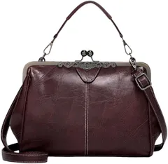 八虎工房 レディース ショルダーバッグ アンティーク レトロ 2way がま口 PUレザー 斜めがけ 多機能 大容量 通勤 通学 旅行(コーヒー)