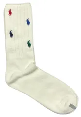 少量再入荷　未使用  ポロ ラルフローレン ソックス　靴下　ポロベア　カラフル　刺繍　23-25cm ホワイト　白　 レディース マルチワンポイント ローゲージ クルー丈 べア　 POLO RALPH LAUREN