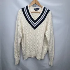 90's POLO by RALPH LAUREN HAND KNIT コットンセーター Vネック サイズL　06101402 861 難あり