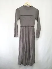 ◇ ⊇ Thevon. ゼヴォン 長袖 ロング ハイネックビスチェ切替ニットワンピース サイズF ダークグレー系 レディース E  【1507230006103】