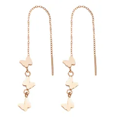 【ピンクゴールド × ピアス】[Cream dot. クリームドット公式] ピアス レディースステンレス製 アメリカン 金属アレルギー つけっぱなし サージカルステンレス バタフライ 蝶 小ぶり 小さい 3連 揺れる 大人