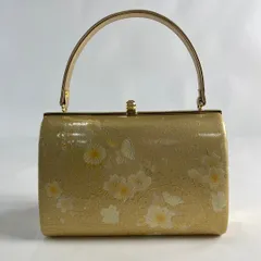 和装バッグ 美品 優品 フォーマル 桜 雪輪 金彩 金色 エナメル 和装小物  【中古】
