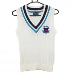 【超美品】パーリーゲイツ ニットベスト 白×ネイビー Vネック コットン100％ レディース 1(M) ゴルフウェア PEARLY GATES