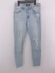 ◇ AZUL BY MOUSSY ダメージ加工 カットオフ スキニー デニム ジーンズ パンツ サイズS ライトブルー レディース E  【1306020002352】