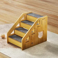 シバ屋 ステップ 階段 スロープ ペット用 オシャレ 滑り止め ソファ 踏み台 収納型 4段 はしご 猫 犬 足腰への負担を軽減 怪我防止 小型犬 高齢犬 シニア犬(黄色)