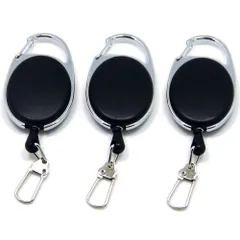 【迅速発送】3個組 カラビナ付 キーリール ピンオンリール 伸縮自在 紛失防止