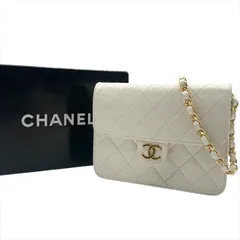 良品 CHANEL シャネル ココマーク マトラッセ ラムスキン プッシュロック チェーン ショルダー バッグ ホワイト レディース db32