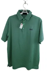 【美品】UNDER ARMOUR(アンダーアーマー) ポロシャツ 黄緑ネイビーボーダー メンズ LG ゴルフ用品 2505-0017 中古
