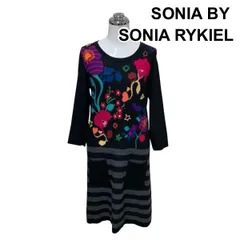 ◆ ソニアバイソニアリキエル SONIA BY SONIA RYKIEL ワンピース 長袖 ニットワンピース  黒 グレー 多色系 毛 38 M 9号 レディース H5X072のサムネイル