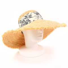 未使用品☆GUCCI グッチ 408789 フローラル ロゴプリントリボン ラフィア ワイドブリム ハット ナチュラル Ｌ 58 箱付き イタリア製 正規品 レディース