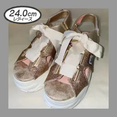 ☆新品未使用☆ 24.0cm ヨースケ YOSUKE 厚底サンダル レディース ゴールド バックベルト スポーツサンダル レースアップサンダル リボン MY1082-281
