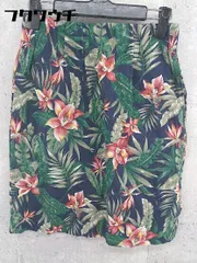 ◇ green label relaxing UNITED ARROWS リネン混 総柄 膝丈 タイト スカート サイズ ネイビー グリーン マルチ レディース 【中古】 【1002800675098】