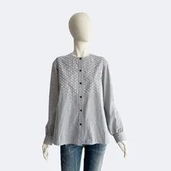 Drawer ドゥロワー ブラウス ストライプ レディース 刺繍 長袖 コットン