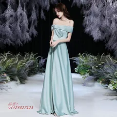 カラードレス カクテルドレス ロングドレス パーティードレス 発表会 演奏会 ファスナー オフショルダー サテン 夏 イブニングドレス ステージ ミントグリーン  vii2f327123