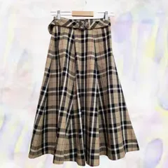 MISCH MASCH　ミッシュマッシュ　スカート　ベージュ×ブラック　レディース　ロング　タータンチェック　フレア　ベルト　サイズ36