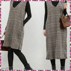 送料無料 ジャンパースカート チェック柄ワンピース レディース サイドスリット ベストワンピース ノースリーブ vネック 着やせオールインワン 通学通勤 重ね着 体型カバー 韓国風 秋冬ワンピ ロングワンピース冬 タンクワンピース秋